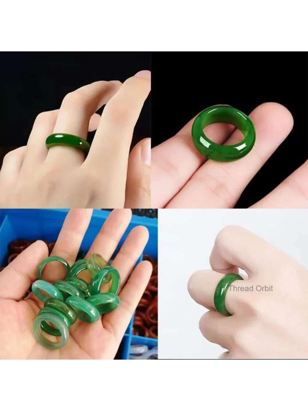 Natural Green Jade Good Luck Ring Feng Shui Cinnabar Stacking Ring